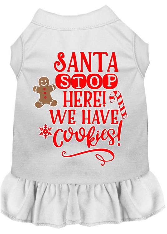 Santa, We Have Cookies Screen Print Dog Dress White Lg